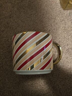 Striped Holiday Mug with Gold Handle